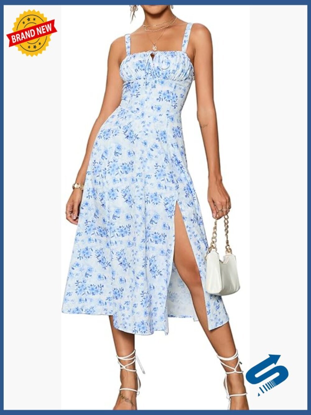 Women's Midi Dress Flowy A Line Corset Lace Up Back Slit Square Neck Sleeveless